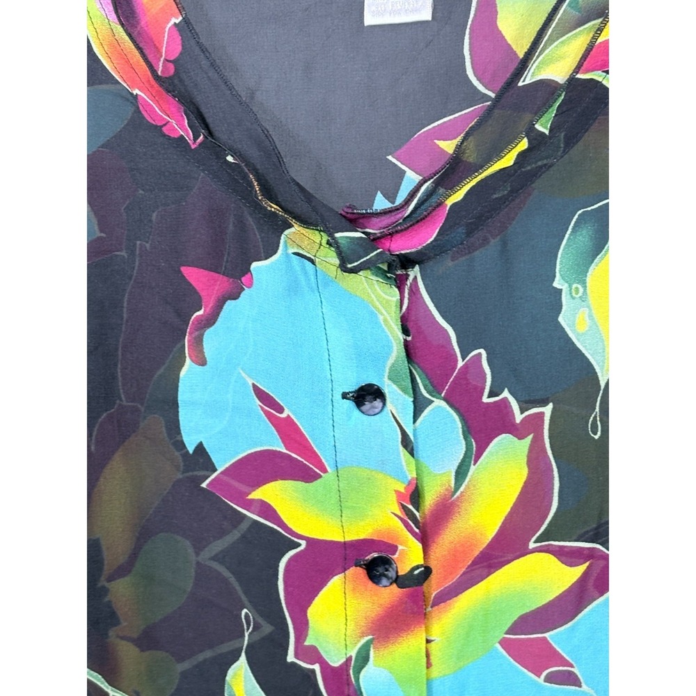 Soft Surroundings 3X Black Semi Sheer Tropical 3/4 Sleeve 100% Silk Blouse - Picture 11 of 15